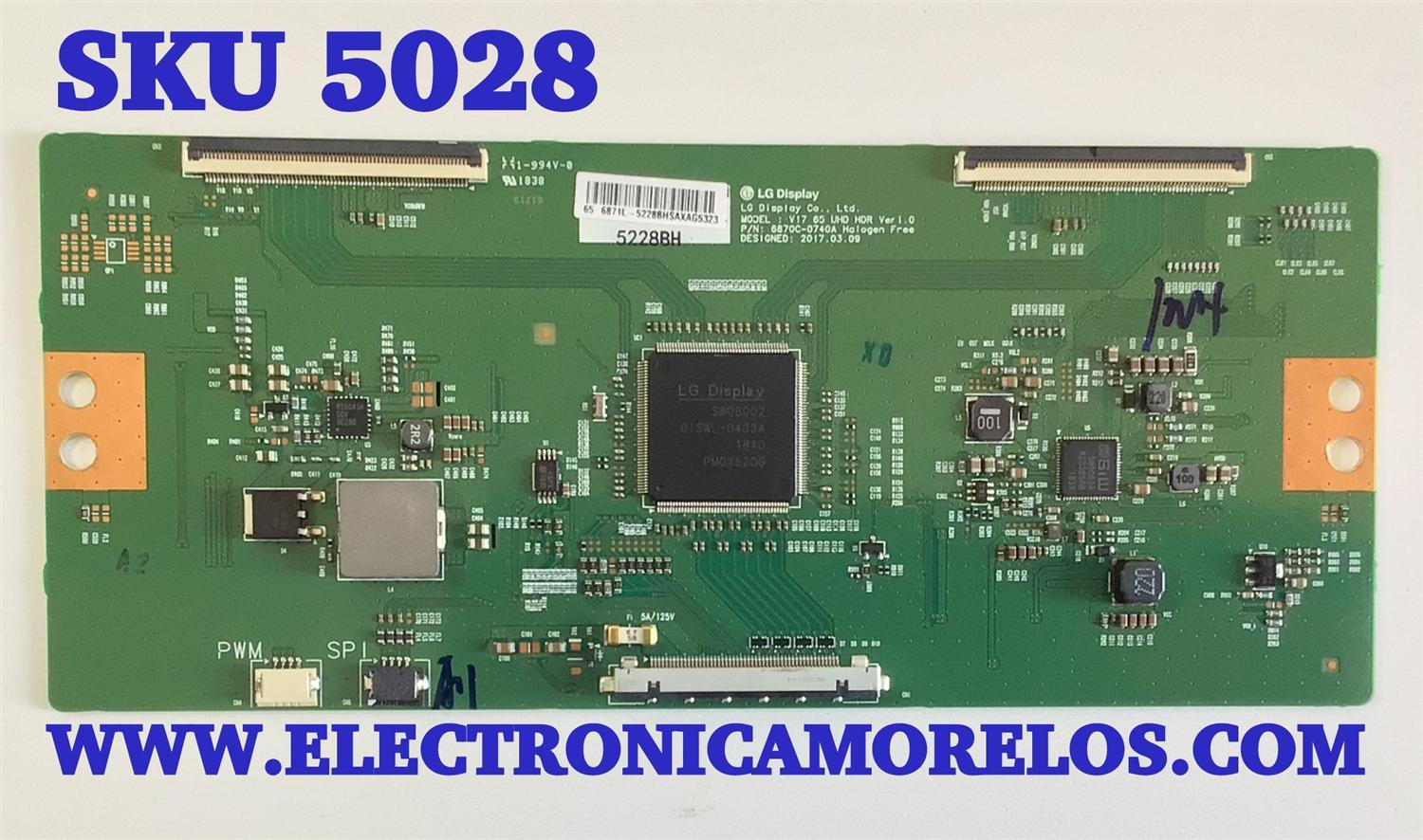 T-CON PARA TV W BOX / NUMERO DE PARTE 6871L-5228B / 6870C-0740A / 5228B / PANEL K650WDC2 / DISPLAY LC650EGY (SK)(M3) / MODELOS 0E-65LED4K / 65R80 / PLE-65S08UHD